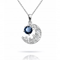 Кулон з білого золота з діамантами та сапфіром "Півмісяць"