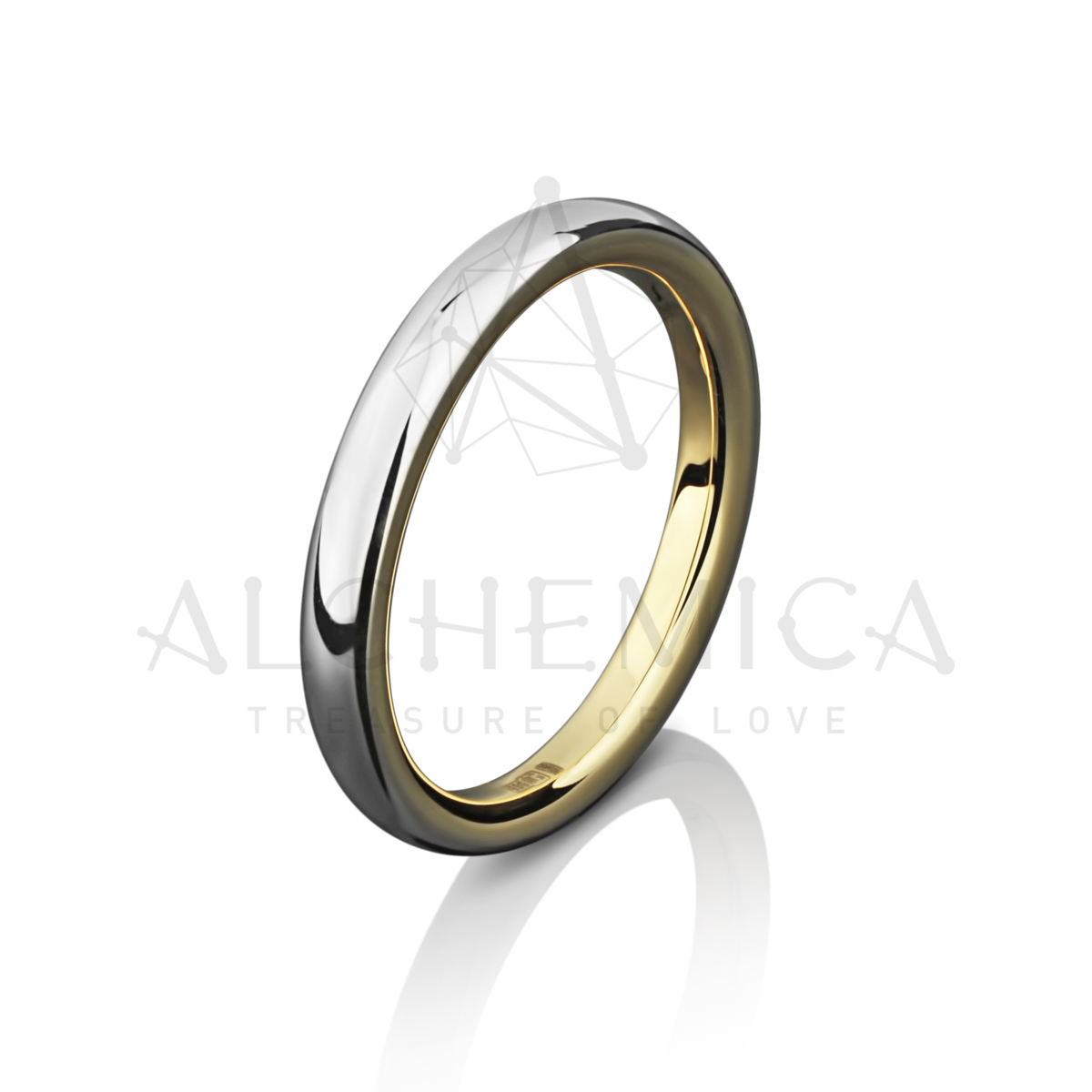 Золотое обручальное кольцо классическое из белого и желтого золота Единение
