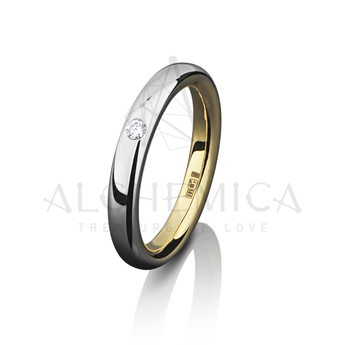 Золотое обручальное кольцо классическое с бриллиантом Единение