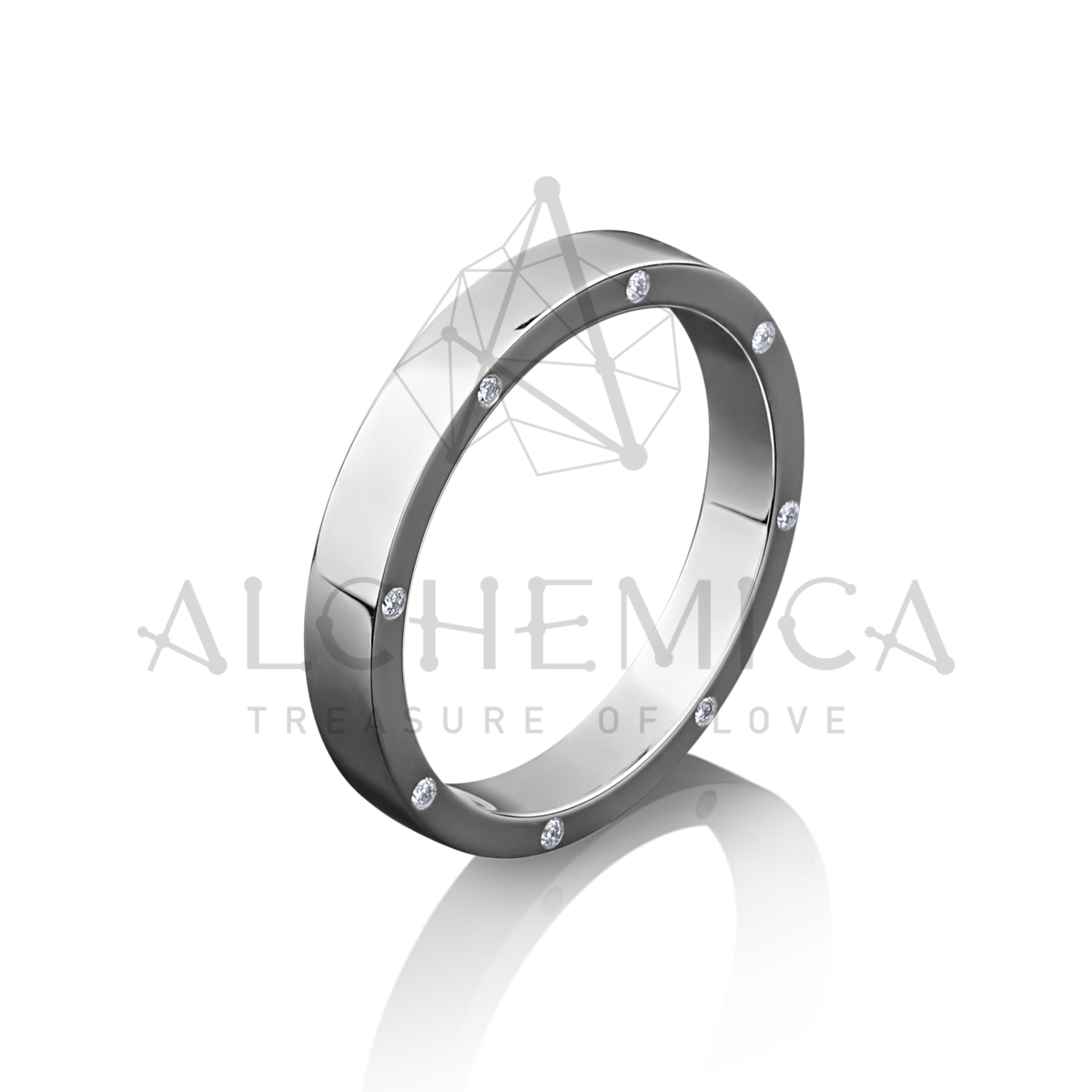 Классическое обручальное кольцо из белого золота с бриллиантами