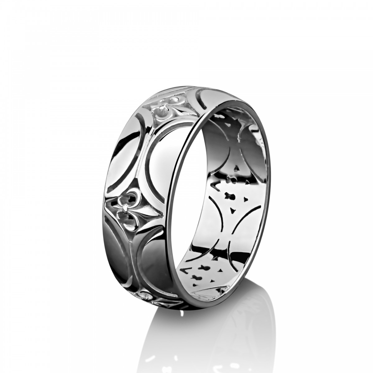 Широкое обручальное кольцо из белого золота-ua