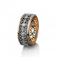 Обручальное кольцо из белого и красного золота с чернением Цветок Жизни