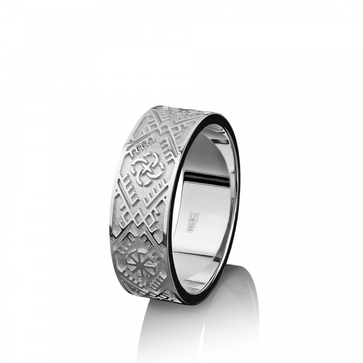 Обручальное кольцо из белого золота со Свадебником, Колядником и Ладинцем
