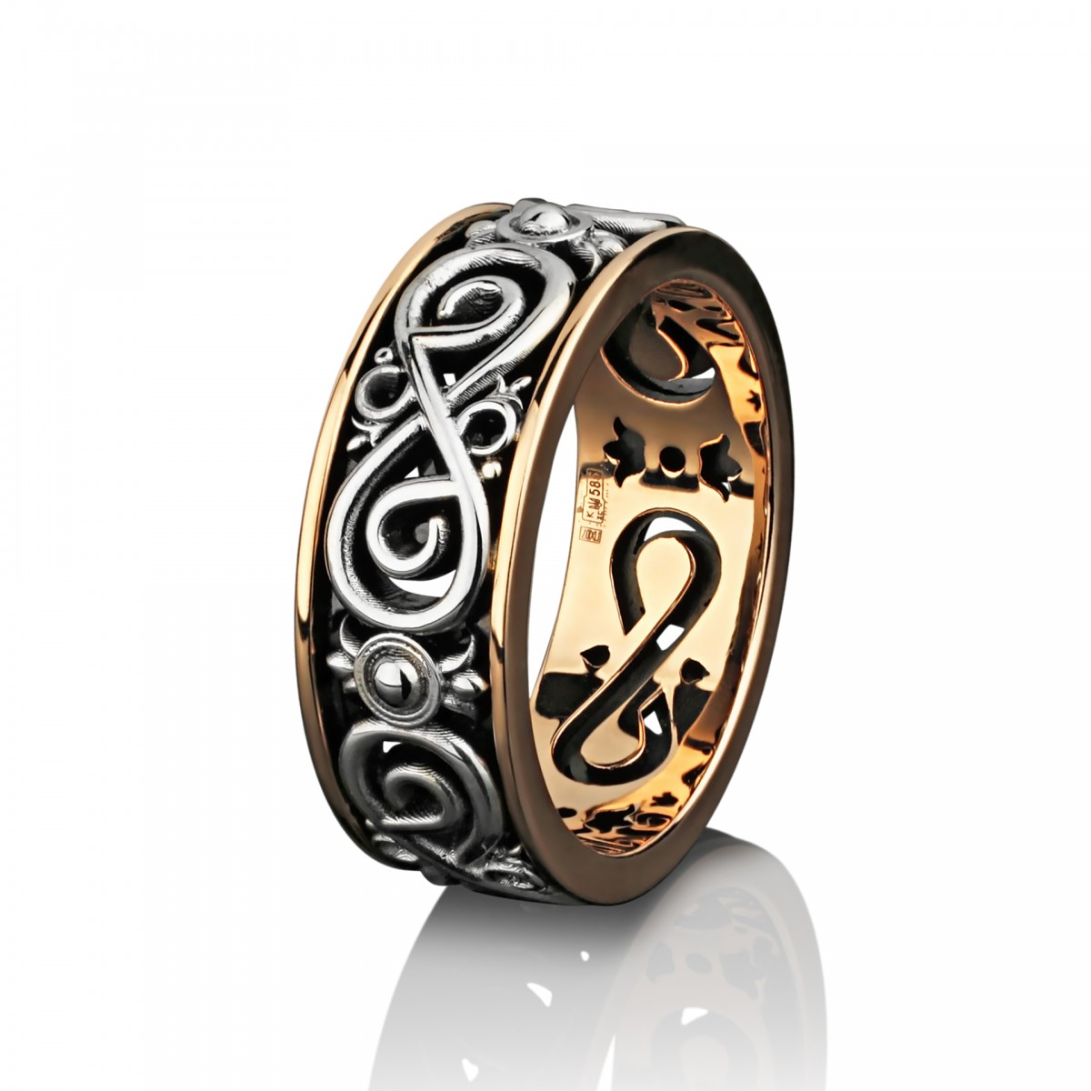 Золотое обручальное кольцо с чернением Бесконечность