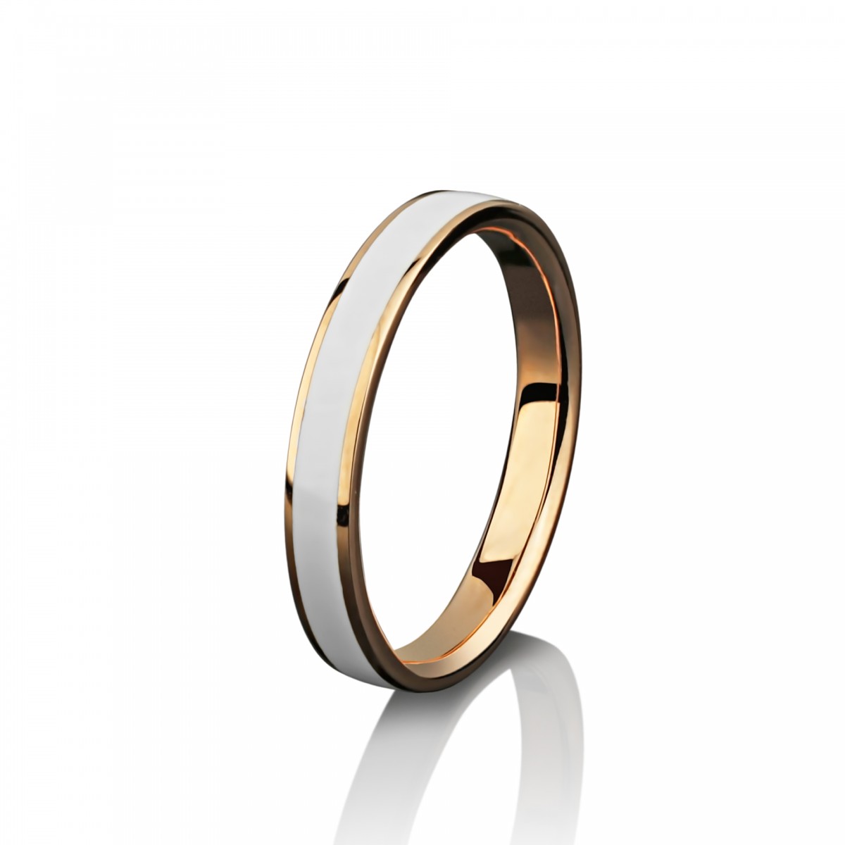 Золотое обручальное кольцо с белой эмалью Линия Любви