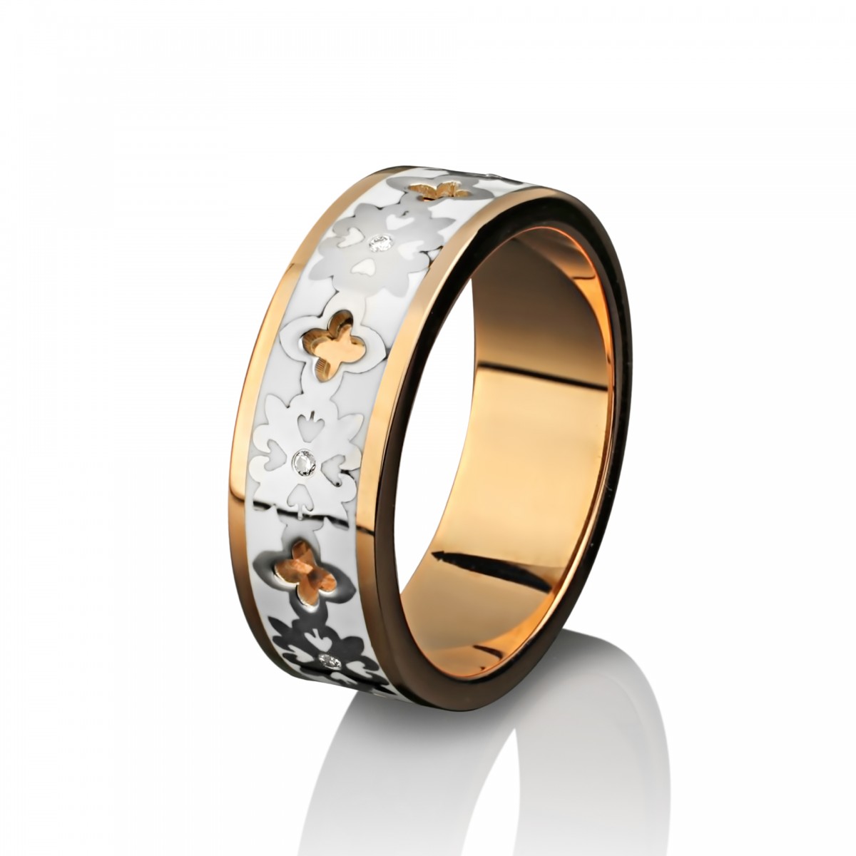 Золотое обручальное кольцо с эмалью и бриллиантами