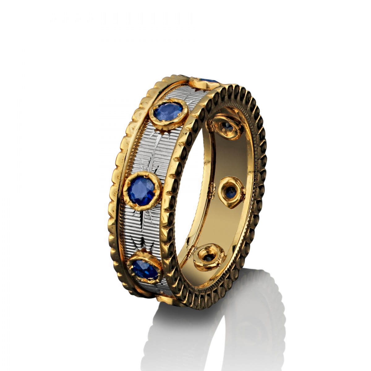 Необычное обручальное кольцо в винтажном стиле с сапфирами Подарок фараона