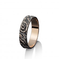 Обручальное кольцо с из красного золота с чернением "Дерево любви"