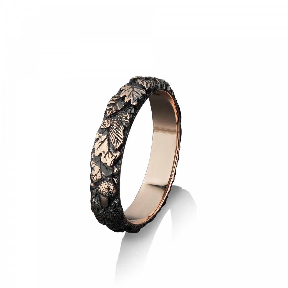 Золотое обручальное кольцо "Дубовые листья" (узкое)