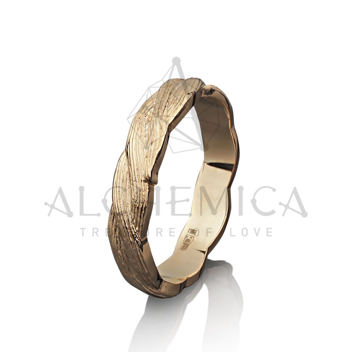 Обручальное кольцо Веточка с плетением из красного золота